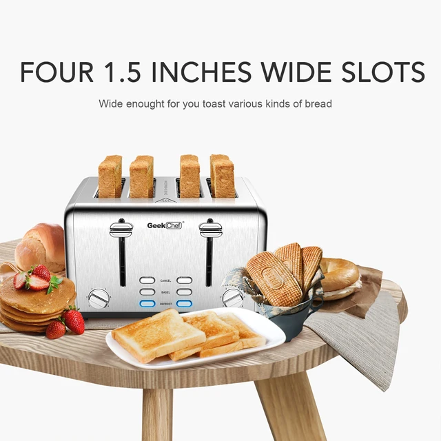 Alt view image 5 of 7 - 4 Slice Stainless Steel Toaster Extra Wide Slots Dual Independent Control 6 Browning Levels Bagel Defrost Cancel Function Removable Crumb Tray for Family Breakfast