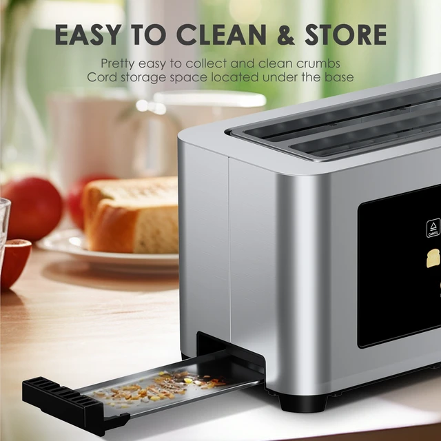 Alt view image 2 of 7 - 4 Slice Toaster, Digital Touch Screen Toaster, 1.5" Extra Wide Slots Stainless Steel Toaster for Bagels, Thick Bread & Waffles, 6 Browning Levels, Defrost Reheat Cancel Functions, Removable Crumb Tray