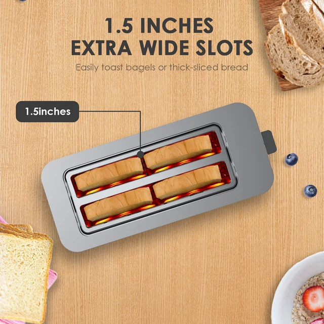 Alt view image 4 of 7 - 4 Slice Toaster, Digital Touch Screen Toaster, 1.5" Extra Wide Slots Stainless Steel Toaster for Bagels, Thick Bread & Waffles, 6 Browning Levels, Defrost Reheat Cancel Functions, Removable Crumb Tray