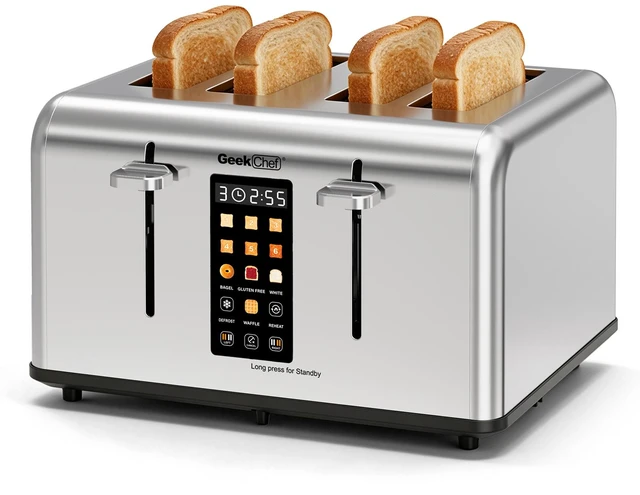 Main image of 4-Slice Stainless Steel Toaster with 1.5" Extra Wide Slots, LED Digital Display, Independent Left/Right Control, 6 Browning Levels, Bagel/Waffle/Gluten Free Presets, Defrost/Reheat/Cancel, Removable
