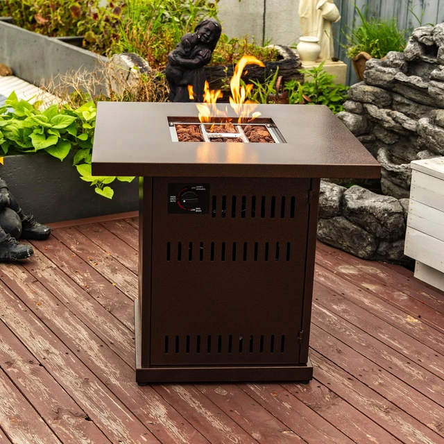 Main image of 28" Propane Gas Fire Pit Table, 50000 BTU Square Steel Fire Pit for Outside Patio Deck Garden Courtyard-Brown