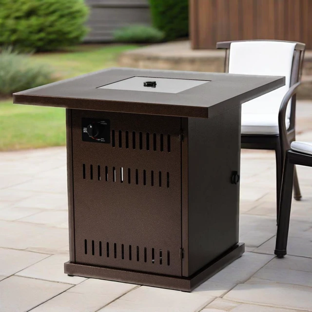 Alt view image 2 of 7 - 28" Propane Gas Fire Pit Table, 50000 BTU Square Steel Fire Pit for Outside Patio Deck Garden Courtyard-Brown