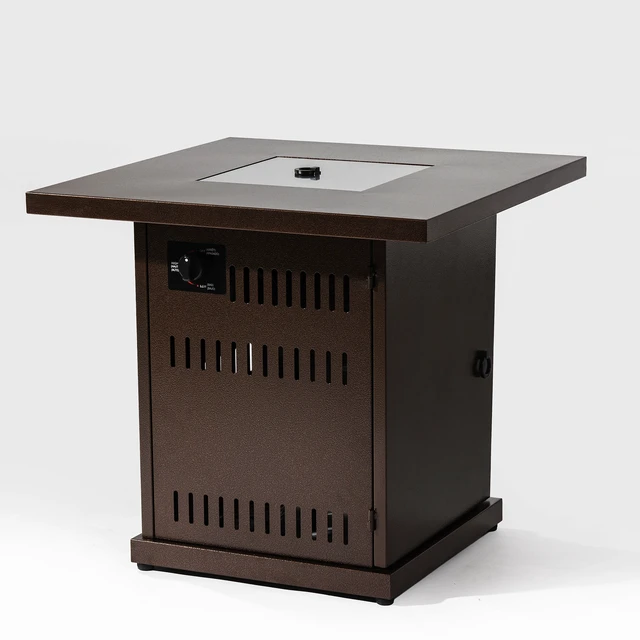 Alt view image 6 of 7 - 28" Propane Gas Fire Pit Table, 50000 BTU Square Steel Fire Pit for Outside Patio Deck Garden Courtyard-Brown