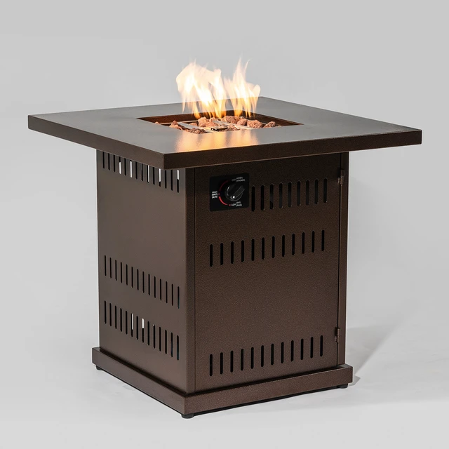 Alt view image 5 of 7 - 28" Propane Gas Fire Pit Table, 50000 BTU Square Steel Fire Pit for Outside Patio Deck Garden Courtyard-Brown