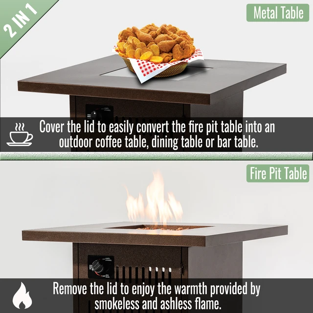 Alt view image 3 of 7 - 28" Propane Gas Fire Pit Table, 50000 BTU Square Steel Fire Pit for Outside Patio Deck Garden Courtyard-Brown