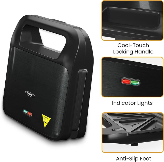 Alt view image 3 of 7 - 3 in 1 Electric Sandwich Maker with Removable Nonstick Plates - 750W, Black for Belgian Waffle/Panini/Grill/Pancake Griddle/Breakfast, Dishwasher Safe, Cool Touch Handle, Easy to Clean & Store