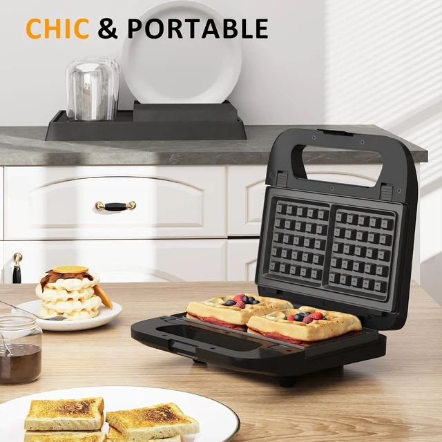 Alt view image 4 of 7 - 3 in 1 Electric Sandwich Maker with Removable Nonstick Plates - 750W, Black for Belgian Waffle/Panini/Grill/Pancake Griddle/Breakfast, Dishwasher Safe, Cool Touch Handle, Easy to Clean & Store