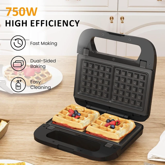 Alt view image 6 of 7 - 3 in 1 Electric Sandwich Maker with Removable Nonstick Plates - 750W, Black for Belgian Waffle/Panini/Grill/Pancake Griddle/Breakfast, Dishwasher Safe, Cool Touch Handle, Easy to Clean & Store