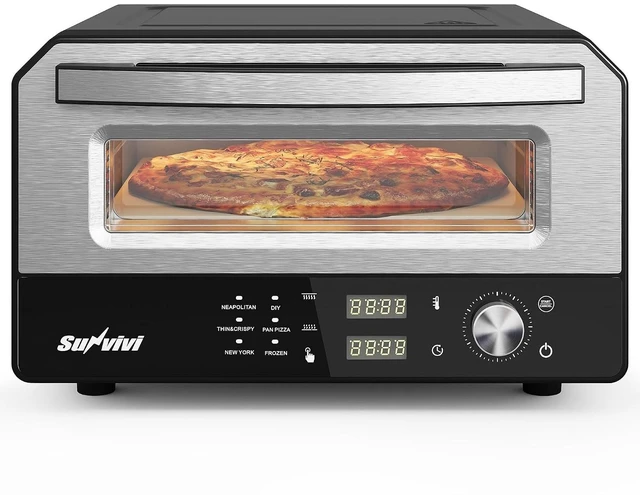 Main image of Pizza Oven Indoor Outdoor: Heats up to 750, Up to 12" Electric Countertop Pizza Maker with 6 Presets, Control Knob, Portable Pizza Cooker Warmer for Home, Camping, Pizza Stone, Pizza Peel