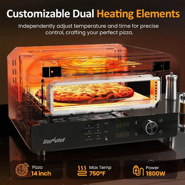 Alt view image 2 of 7 - Pizza Oven Indoor Outdoor: Heats up to 750, Up to 12" Electric Countertop Pizza Maker with 6 Presets, Control Knob, Portable Pizza Cooker Warmer for Home, Camping, Pizza Stone, Pizza Peel
