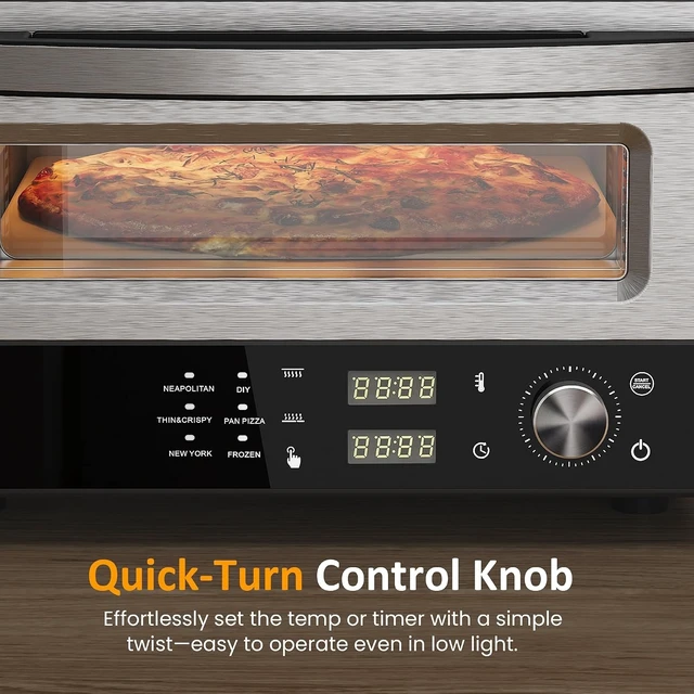 Alt view image 3 of 7 - Pizza Oven Indoor Outdoor: Heats up to 750, Up to 12" Electric Countertop Pizza Maker with 6 Presets, Control Knob, Portable Pizza Cooker Warmer for Home, Camping, Pizza Stone, Pizza Peel