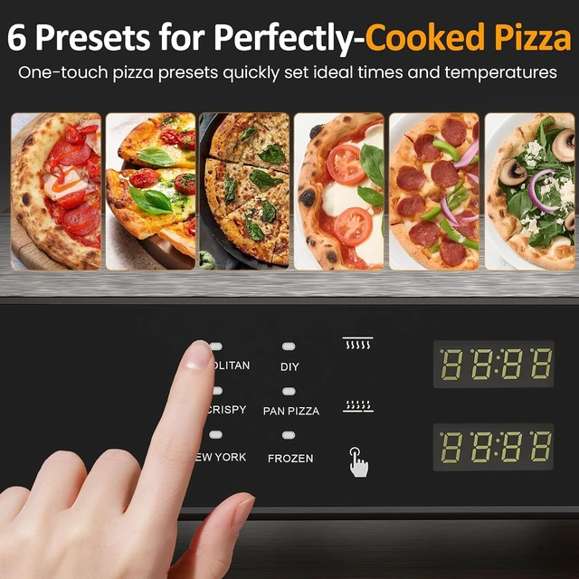 Alt view image 4 of 7 - Pizza Oven Indoor Outdoor: Heats up to 750, Up to 12" Electric Countertop Pizza Maker with 6 Presets, Control Knob, Portable Pizza Cooker Warmer for Home, Camping, Pizza Stone, Pizza Peel