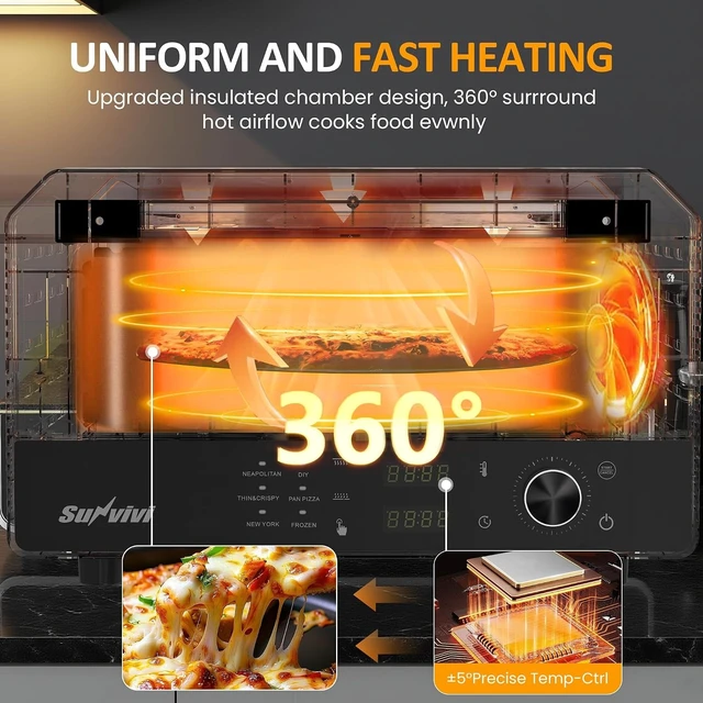 Alt view image 5 of 7 - Pizza Oven Indoor Outdoor: Heats up to 750, Up to 12" Electric Countertop Pizza Maker with 6 Presets, Control Knob, Portable Pizza Cooker Warmer for Home, Camping, Pizza Stone, Pizza Peel