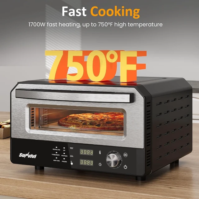 Alt view image 6 of 7 - Pizza Oven Indoor Outdoor: Heats up to 750, Up to 12" Electric Countertop Pizza Maker with 6 Presets, Control Knob, Portable Pizza Cooker Warmer for Home, Camping, Pizza Stone, Pizza Peel