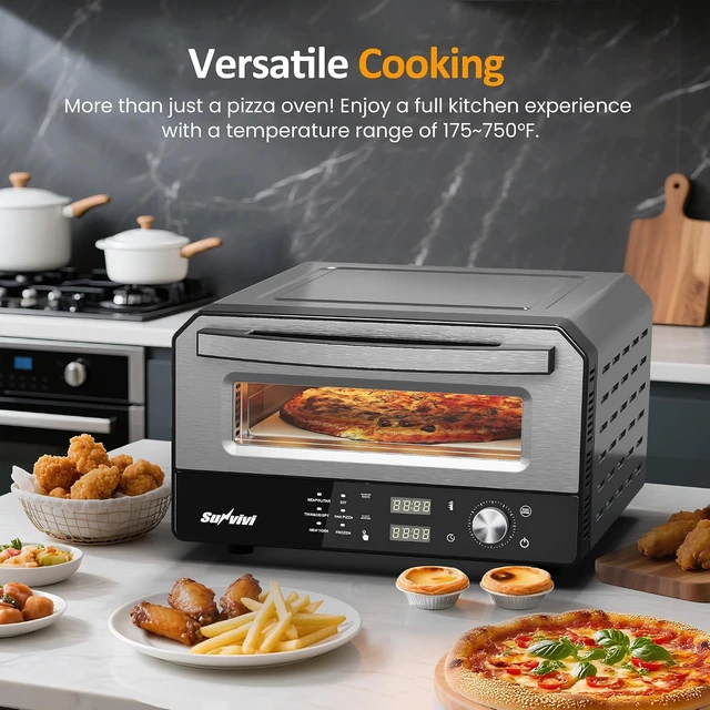 Alt view image 7 of 7 - Pizza Oven Indoor Outdoor: Heats up to 750, Up to 12" Electric Countertop Pizza Maker with 6 Presets, Control Knob, Portable Pizza Cooker Warmer for Home, Camping, Pizza Stone, Pizza Peel