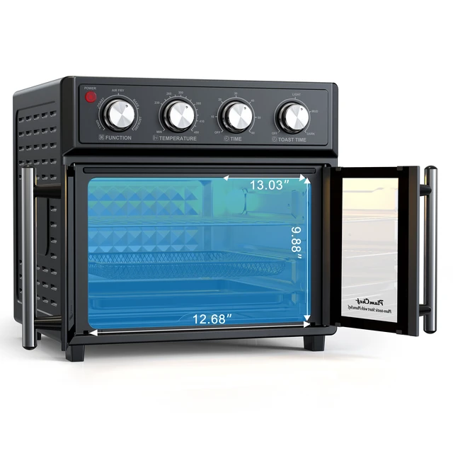 Alt view image 3 of 7 - PlumChef 26QT Large capacity French Double-Door Air Fryer Convection Toaster Oven, 1700W, 7 Preset Menus, 7-in-1 Multi-Function for Bake, Roast, Grill, Toast, Dehydrate& Defrost, Stainless Steel,Black