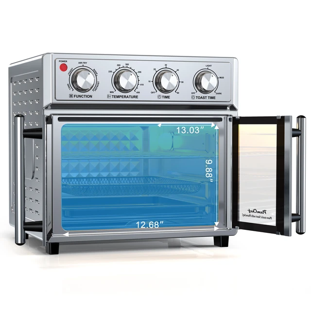 Alt view image 2 of 6 - PlumChef 26QT Extra-Large French Double-Door Air Fryer Convection Toaster Oven, 1700W, 7 Preset Menus, 7-in-1 Multi-Function for Bake, Roast, Grilling,Toast,Dehydrate& Defrost, Stainless Steel,silvery