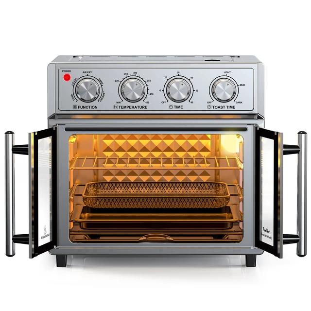 Alt view image 6 of 6 - PlumChef 26QT Extra-Large French Double-Door Air Fryer Convection Toaster Oven, 1700W, 7 Preset Menus, 7-in-1 Multi-Function for Bake, Roast, Grilling,Toast,Dehydrate& Defrost, Stainless Steel,silvery