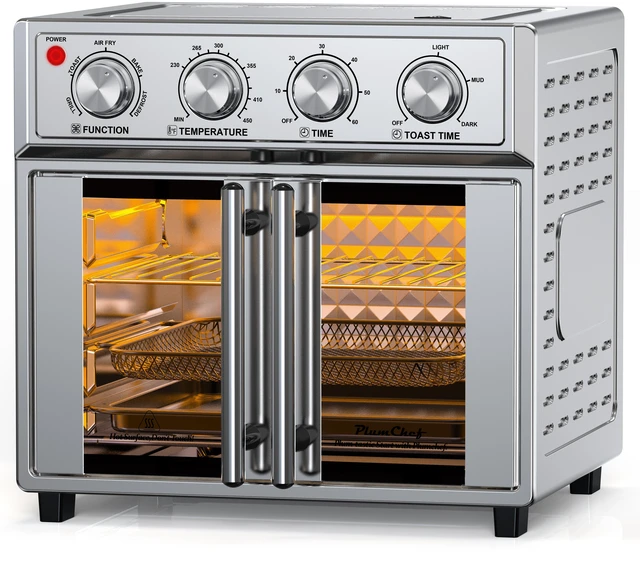Main image of PlumChef 26QT Extra-Large French Double-Door Air Fryer Convection Toaster Oven, 1700W, 7 Preset Menus, 7-in-1 Multi-Function for Bake, Roast, Grilling,Toast,Dehydrate& Defrost, Stainless Steel,silvery