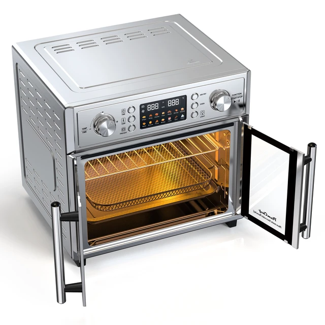 Alt view image 4 of 7 - PlumChef 26QT Large Capacity French Double-Door Air Fryer Convection Toaster Oven, 1700W, 14 Preset Menus, 7-in-1 Multi-Function (Bake, Roast, Gril,Toast,Dehydrate&Defrost), Stainless Steel,silvery