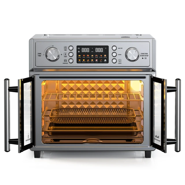 Alt view image 5 of 7 - PlumChef 26QT Large Capacity French Double-Door Air Fryer Convection Toaster Oven, 1700W, 14 Preset Menus, 7-in-1 Multi-Function (Bake, Roast, Gril,Toast,Dehydrate&Defrost), Stainless Steel,silvery
