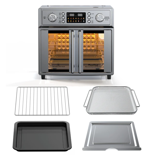 Alt view image 6 of 7 - PlumChef 26QT Large Capacity French Double-Door Air Fryer Convection Toaster Oven, 1700W, 14 Preset Menus, 7-in-1 Multi-Function (Bake, Roast, Gril,Toast,Dehydrate&Defrost), Stainless Steel,silvery
