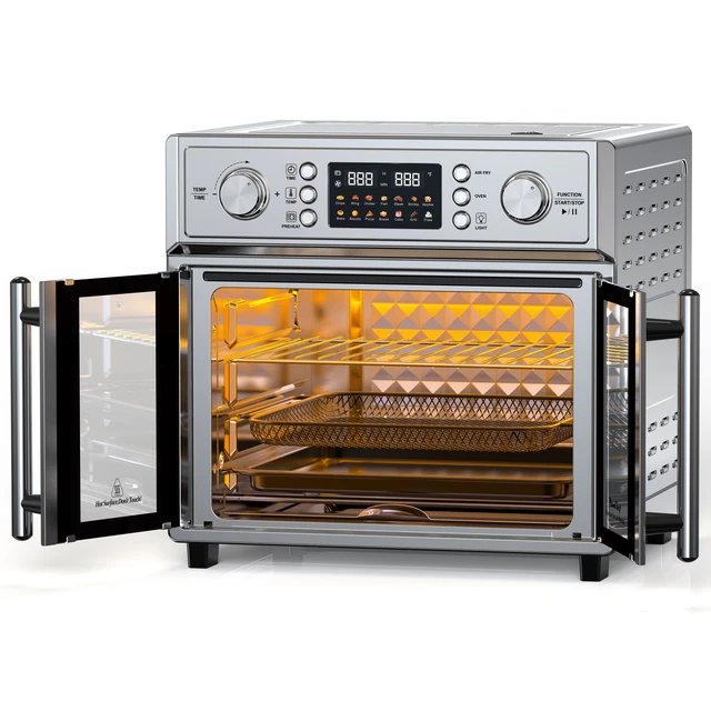 Alt view image 7 of 7 - PlumChef 26QT Large Capacity French Double-Door Air Fryer Convection Toaster Oven, 1700W, 14 Preset Menus, 7-in-1 Multi-Function (Bake, Roast, Gril,Toast,Dehydrate&Defrost), Stainless Steel,silvery