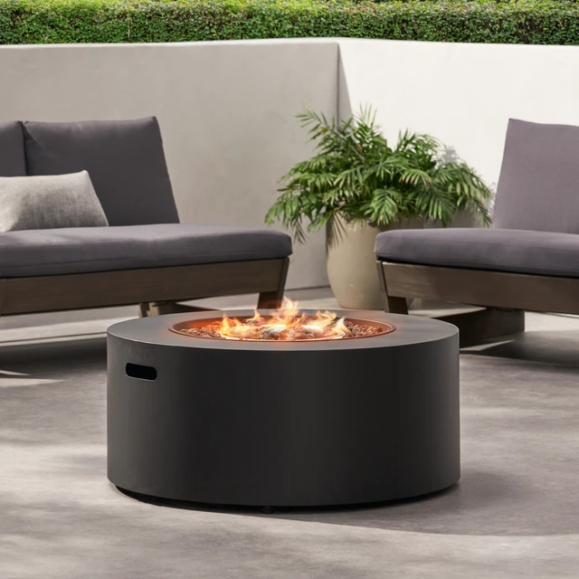 Alt view image 7 of 7 - 32" Patio 40,000 BTU Round Iron Propane Fire Pit, Dark Grey (Tank Cover not Included)