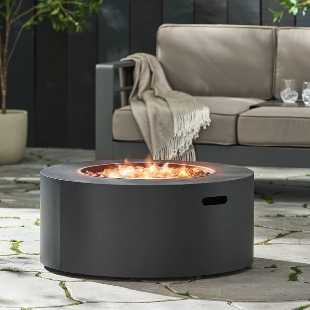 Alt view image 5 of 7 - 32" Patio 40,000 BTU Round Iron Propane Fire Pit, Dark Grey (Tank Cover not Included)