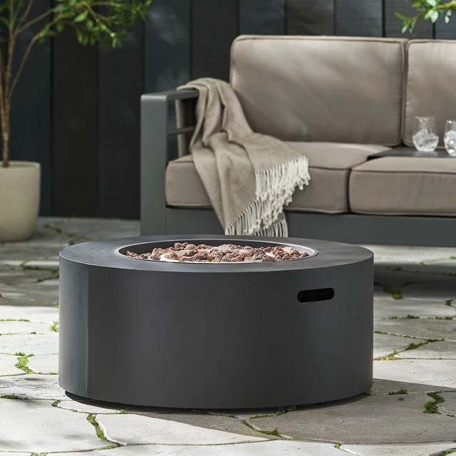 Alt view image 6 of 7 - 32" Patio 40,000 BTU Round Iron Propane Fire Pit, Dark Grey (Tank Cover not Included)