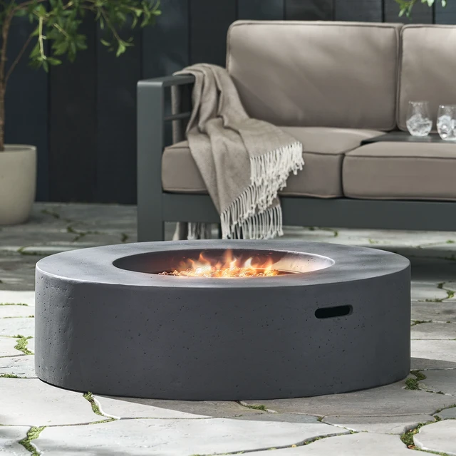 Alt view image 4 of 7 - Lightweight Concrete Outdoor Circular Fire Pit, Dark Gray 50,000 BTU (Tank Cover not Included)