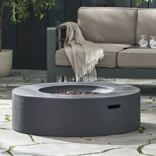 Alt view image 5 of 7 - Lightweight Concrete Outdoor Circular Fire Pit, Dark Gray 50,000 BTU (Tank Cover not Included)