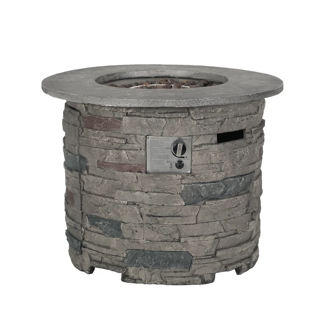 Alt view image 2 of 7 - Outdoor 32" Round MgO Propane Fire Pit, Grey Top - 40,000 BTU