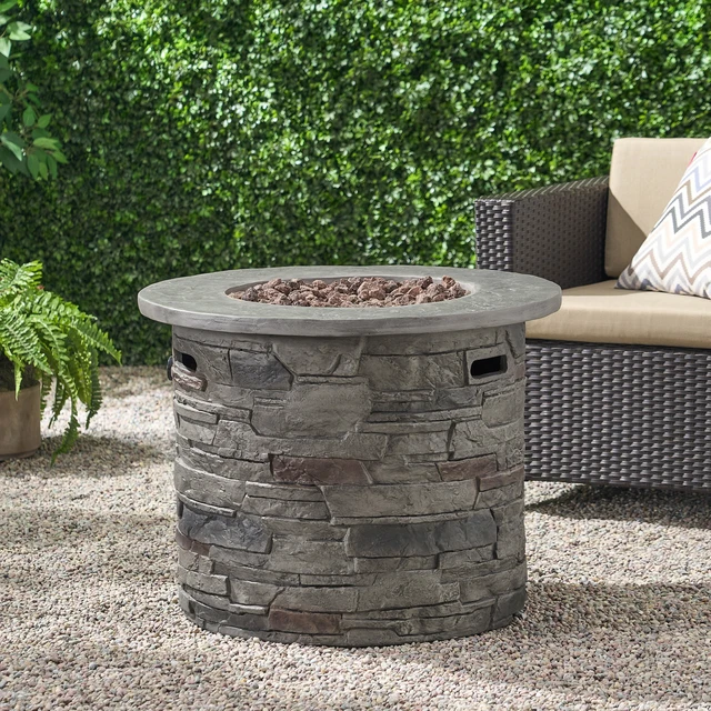 Alt view image 3 of 7 - Outdoor 32" Round MgO Propane Fire Pit, Grey Top - 40,000 BTU