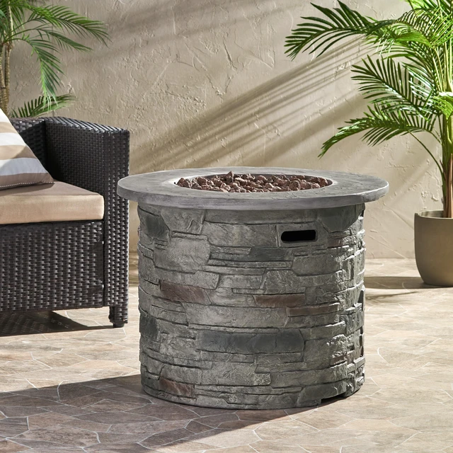 Main image of Outdoor 32" Round MgO Propane Fire Pit, Grey Top - 40,000 BTU