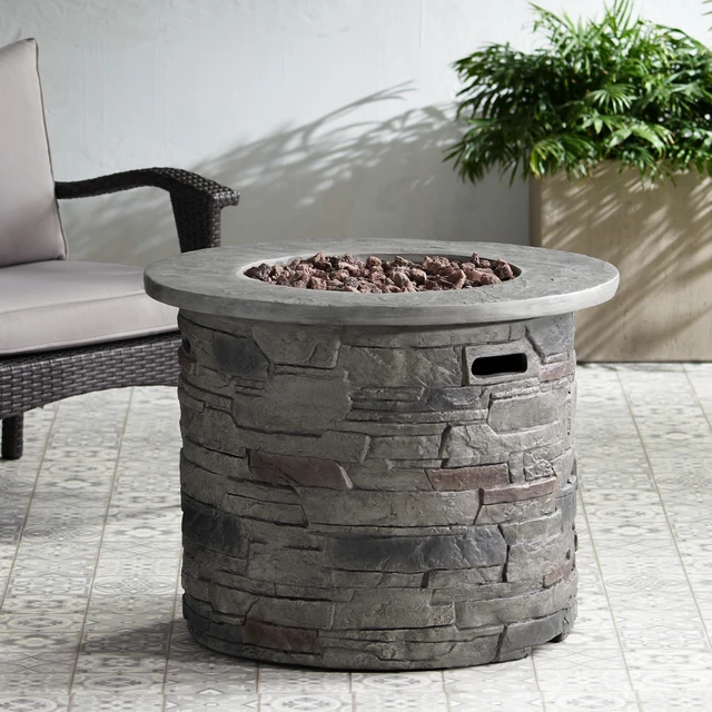 Alt view image 4 of 7 - Outdoor 32" Round MgO Propane Fire Pit, Grey Top - 40,000 BTU