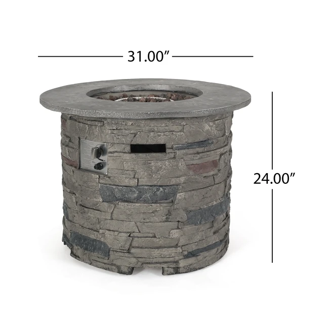 Alt view image 5 of 7 - Outdoor 32" Round MgO Propane Fire Pit, Grey Top - 40,000 BTU