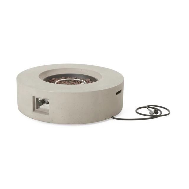 Alt view image 5 of 7 - Outdoor 50,000 BTU Round MgO Concrete Propane Fire Pit, Light Grey (Tank Cover not Included)