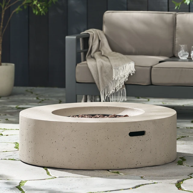 Alt view image 3 of 7 - Outdoor 50,000 BTU Round MgO Concrete Propane Fire Pit, Light Grey (Tank Cover not Included)