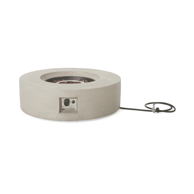 Alt view image 2 of 7 - Outdoor 50,000 BTU Round MgO Concrete Propane Fire Pit, Light Grey (Tank Cover not Included)