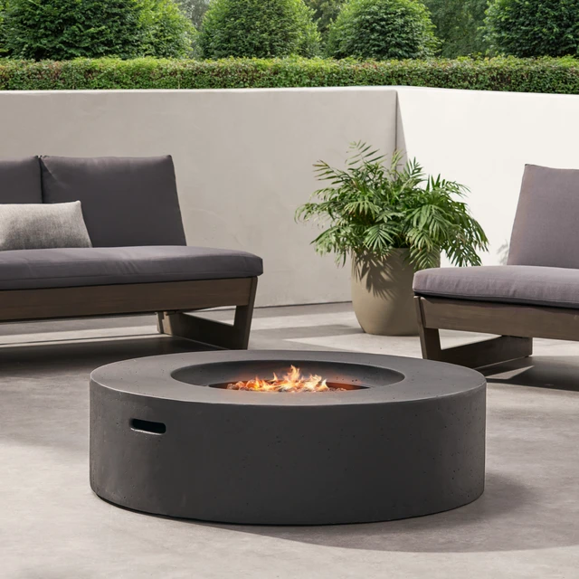 Alt view image 6 of 7 - Lightweight Concrete Outdoor Circular Fire Pit, Dark Gray 50,000 BTU (Tank Cover not Included)