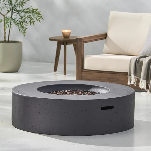 Alt view image 3 of 7 - Lightweight Concrete Outdoor Circular Fire Pit, Dark Gray 50,000 BTU (Tank Cover not Included)