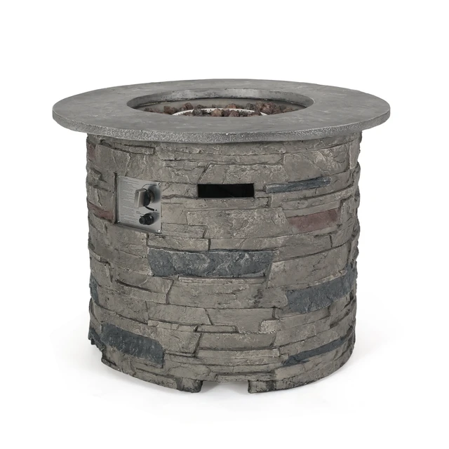 Alt view image 6 of 7 - Outdoor 32" Round MgO Propane Fire Pit, Grey Top - 40,000 BTU
