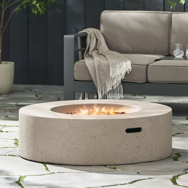 Main image of Outdoor 50,000 BTU Round MgO Concrete Propane Fire Pit, Light Grey (Tank Cover not Included)