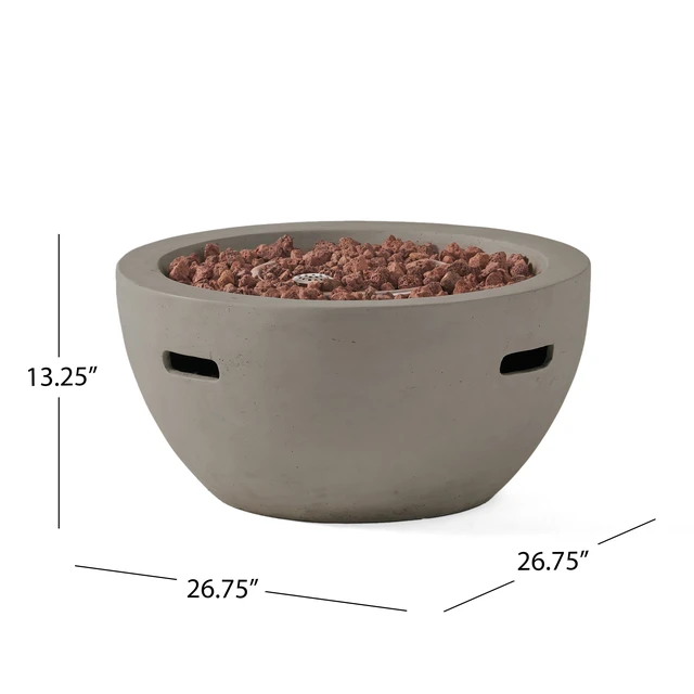 Alt view image 3 of 7 - 27" Bowl Shaped MGO 40,000 BTU Propane Fire Pit, Light Grey (Tank Cover not Included)
