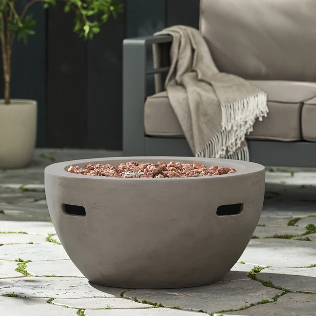Alt view image 2 of 7 - 27" Bowl Shaped MGO 40,000 BTU Propane Fire Pit, Light Grey (Tank Cover not Included)
