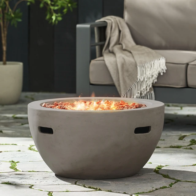 Main image of 27" Bowl Shaped MGO 40,000 BTU Propane Fire Pit, Light Grey (Tank Cover not Included)