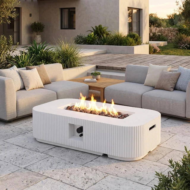 Main image of Outdoor 48.2" Rectangular MgO Fire Pit White - 50,000 BTU (Tank Cover not Included)