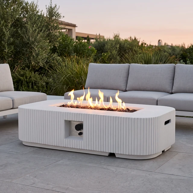 Alt view image 2 of 7 - Outdoor 48.2" Rectangular MgO Fire Pit White - 50,000 BTU (Tank Cover not Included)