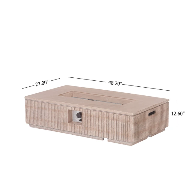 Alt view image 5 of 6 - Outdoor 48.2" Rectangular MgO Fire Pit Natural Travertine - 50,000 BTU